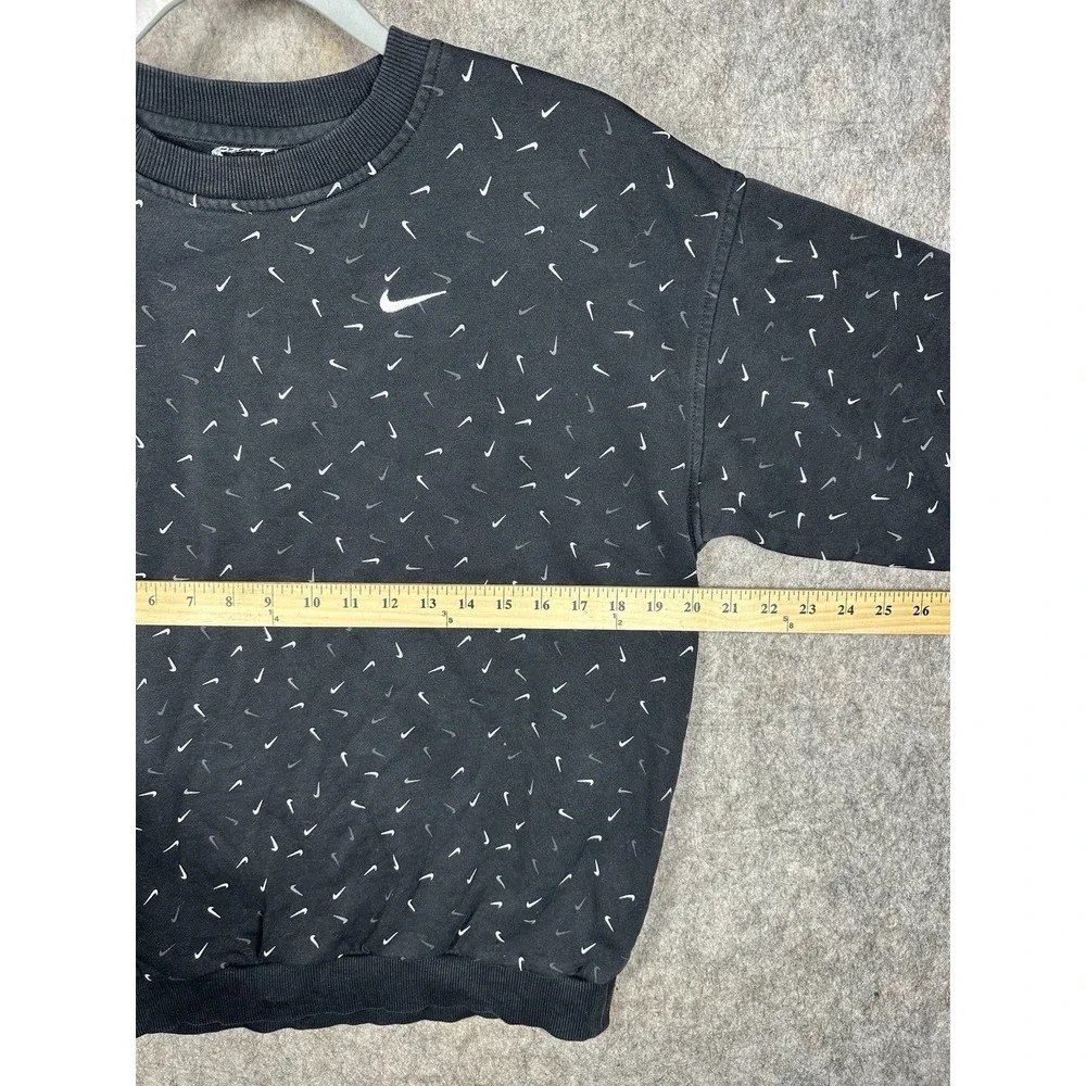 Nike Youth L Club Fleece Oversized Crew Sweatshirt Mini Swoosh Black FD2943 AOP